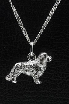 Zilveren Cavelier king charles spaniel ketting hanger - groot