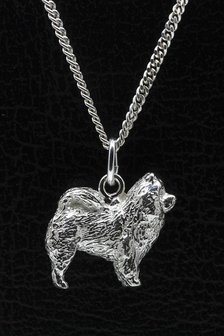 Zilveren Chow Chow langhaar ketting hanger - groot