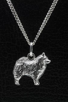 Zilveren Keeshond ketting hanger - groot