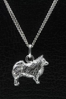 Zilveren Duitse keeshond ketting hanger - groot