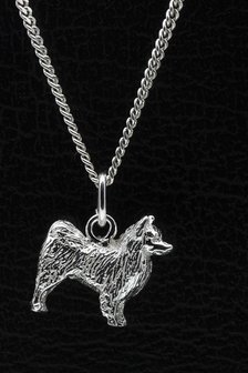 Zilveren Duitse keeshond 2 ketting hanger - groot