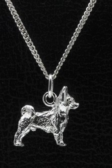 Zilveren Chihuahua langhaar ketting hanger - groot