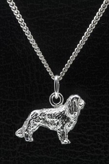 Zilveren King Charles spaniel ketting hanger - groot