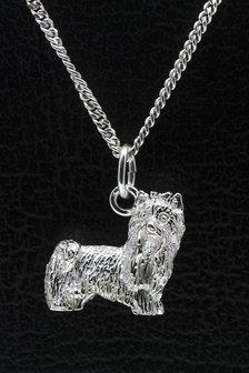 Zilveren Yorkshire terrier - minder haar ketting hanger - groot