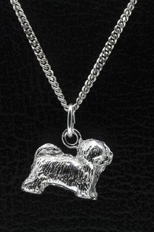 Zilveren Coton de tulear ketting hanger - groot