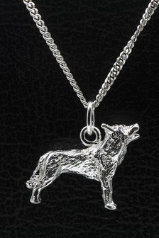 Zilveren Wolf ketting hanger - groot