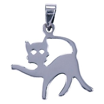 Zilveren Kat glad ketting hanger