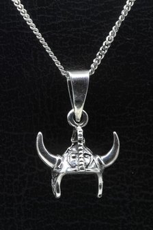 Zilveren Viking helm 1 ketting hanger