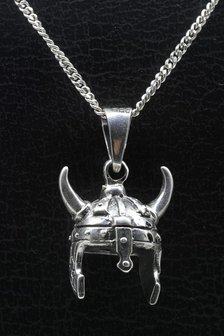 Zilveren Viking helm 2 ketting hanger