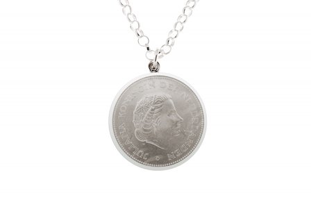 Zilveren 10 Gulden bevrijding munt in rand ketting hanger