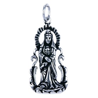 Zilveren Kwan Yin staand ketting hanger