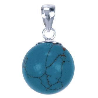 Zilveren Turquoise bal 14 mm ketting hanger