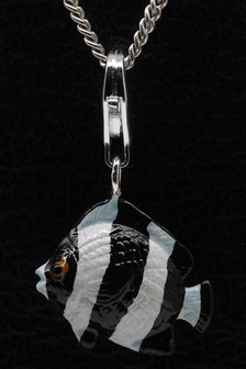 Zilveren Tropische vis zwart wit hanger en/of bedel