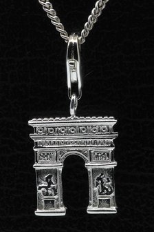 Zilveren Arc de Triomphe Parijs hanger &eacute;n bedel