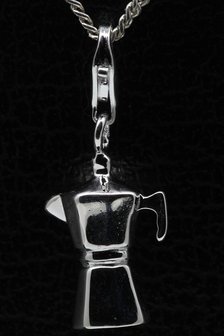 Zilveren Espresso koffiekan hanger &eacute;n bedel