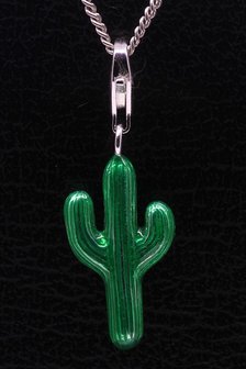 Zilveren Cactus groen hanger &eacute;n bedel