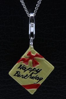 Zilveren Verjaardagscadeau Happy Birthday hanger &eacute;n bedel