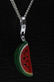 Zilveren Watermeloen schijf middel hanger &eacute;n bedel