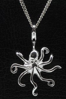 Zilveren Octopus hanger &eacute;n bedel