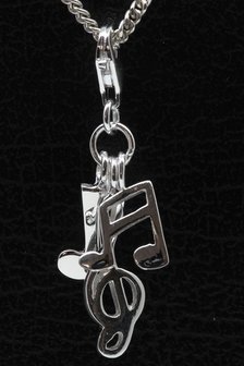 Zilveren Muzieknoten en sleutel hanger &eacute;n bedel