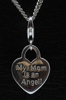 Zilveren Hartje My Mom is an Angel hanger &eacute;n bedel