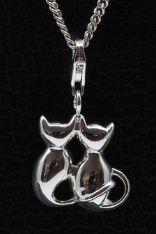 Zilveren Kattenpaar middel hanger &eacute;n bedel