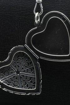 Fotomedaillon Hart met kristal 2 foto&#039;s ketting hanger zwaar verzilverd