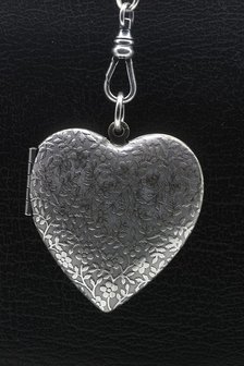 Foto medaillon Hart met vergeetmenietjes 2 foto&#039;s ketting hanger zwaar verzilverd