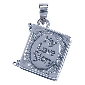 Zilveren Fotomedaillon boek &quot;My love story&quot; 2 foto&#039;s ketting hanger