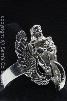 Zilveren Motorrijder met vleugels ring