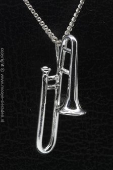 Zilveren Trombone groot ketting hanger