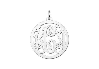 Zilveren Monogram 1 tot 3 Letters ketting hanger - middel