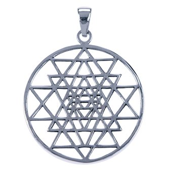 Zilveren Sri Yantra open driehoeken ketting hanger