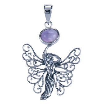 Zilveren Elfje met amethyst ketting hanger