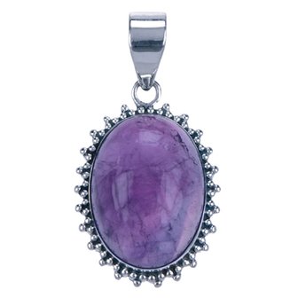 Zilveren Amethyst ovaal met kartelrand ketting hanger