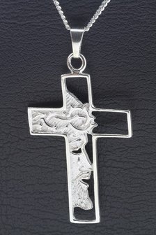 Zilveren Kruis met Jezus gezicht groot ketting hanger