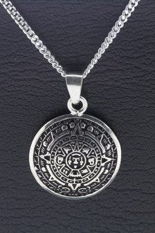 Zilveren Azteken kalender ketting hanger