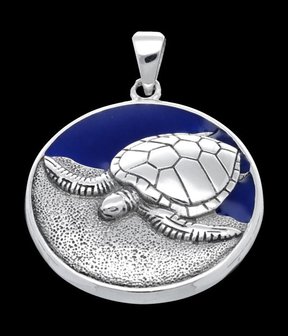 Zilveren Schildpad op strand kettinghanger