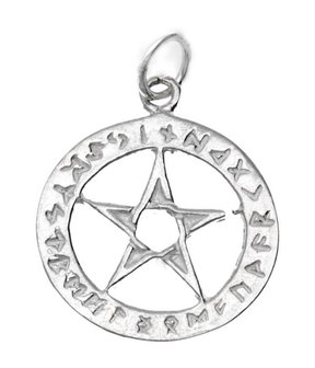 Zilveren Pentagram met runenrand kettinghanger