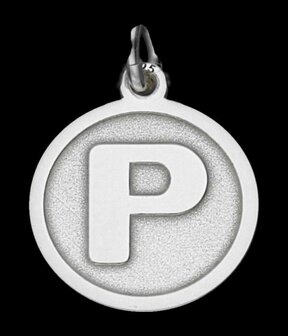 Zilveren Letter P rond mat-glans ketting hanger