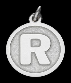 Zilveren Letter R rond mat-glans ketting hanger