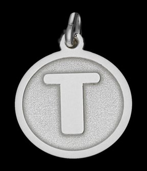 Zilveren Letter T rond mat-glans ketting hanger