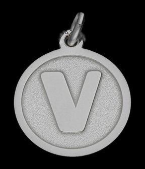 Zilveren Letter V rond mat-glans ketting hanger