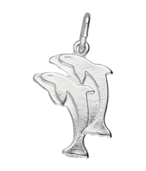 Zilveren Dolfijn vlak ketting hanger - dubbel