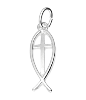 Zilveren Ichtus ketting hanger - kruis