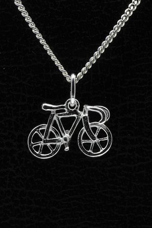 Zilveren Racefiets ketting hanger - klein