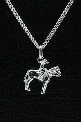 Zilveren Paard met ruiter ketting hanger