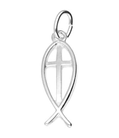 Zilveren Ichtus ketting hanger - kruis