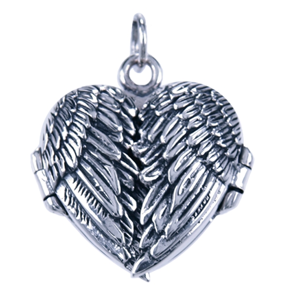 converteerbaar Doen rol Zilveren Medaillon hart hanger - Vleugels - op voorraad - zilverenhangers