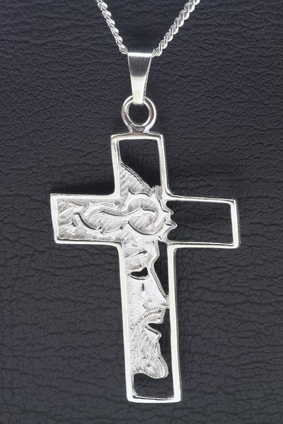 Zilveren Kruis met Jezus groot ketting hanger voorraad
